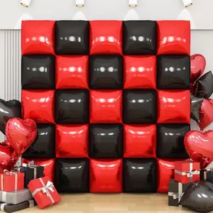 Black Red Square Foil Balloon Wall,25Pcs Double Sided Foil Balloons Backdrop Helium Tunnel Arch Garland Kit for Birthday  Year Eve Graduations Bridal Anniversary Party Decorations