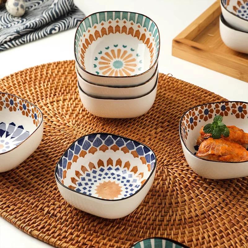 6 Pcs Bohemian-Style Small Ceramic Bowls for Dipping Sauce, Seasonings, Soups, Salads, Cereal, Ice Cream Porcelain Dinnerware, Microwave and Washed Safe