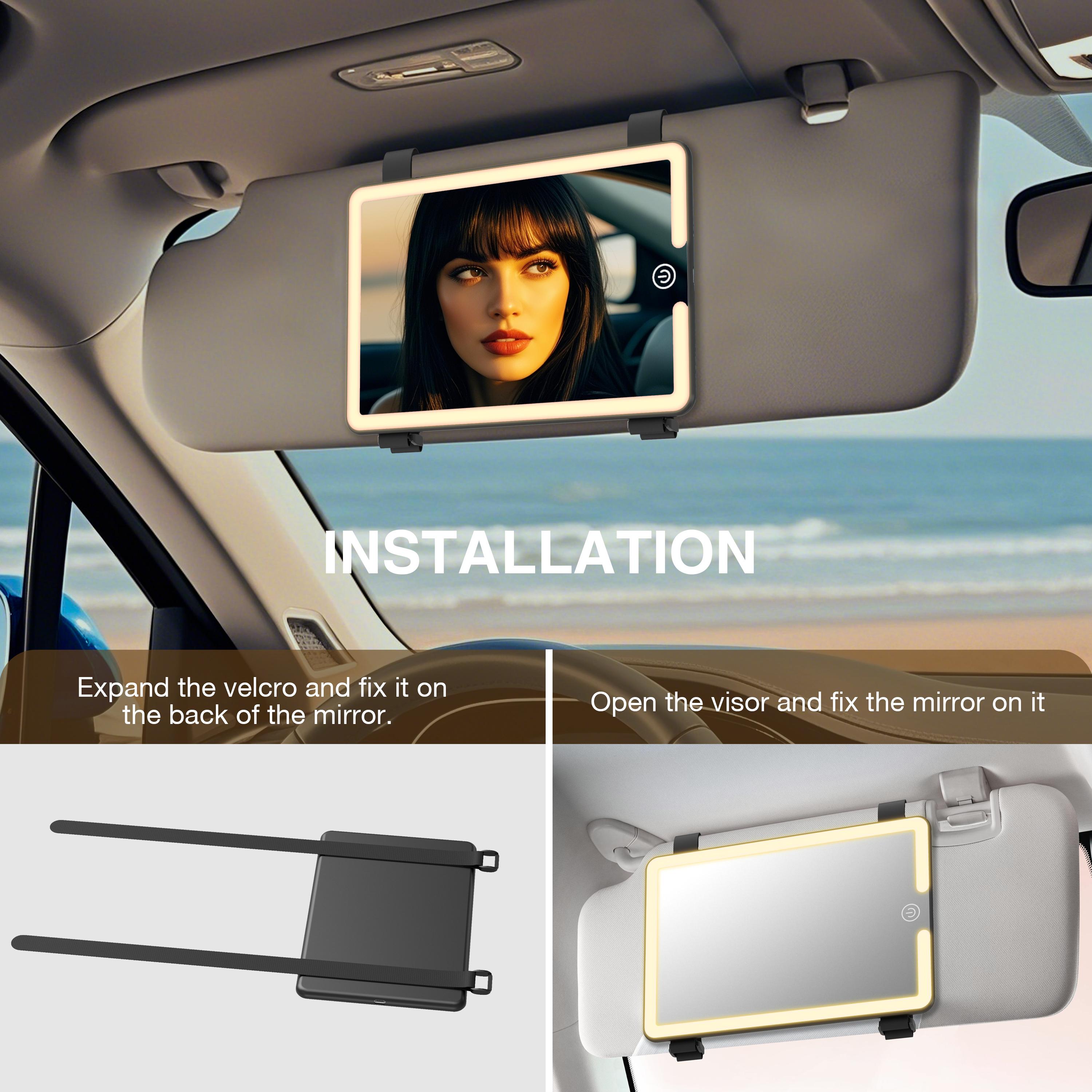 Rechargeable Car Vanity Mirror with 58 LEDs, Type-C Charging, and 3 Lighting Options