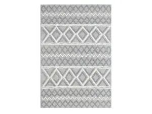 212 MAIN 6 x 9 ft. Diamonds Boho Chic Area Rug, Grey & Ivory, Machine-Made, Contemporary, Indoor Use, Stain Resistant
