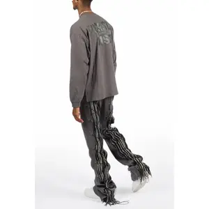 Antal Charcoal Long Sleeve T-Shirt/Baggy Stacked Track Set