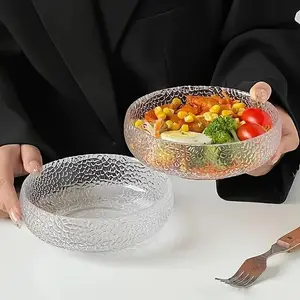 Glass Bowl, 2 Counts/set Hammer Design Glass Bowl, Round Fruit Salad Dessert Bowl, Salad Serving Bowls, Microwave Safe Bowl for Home Kitchen