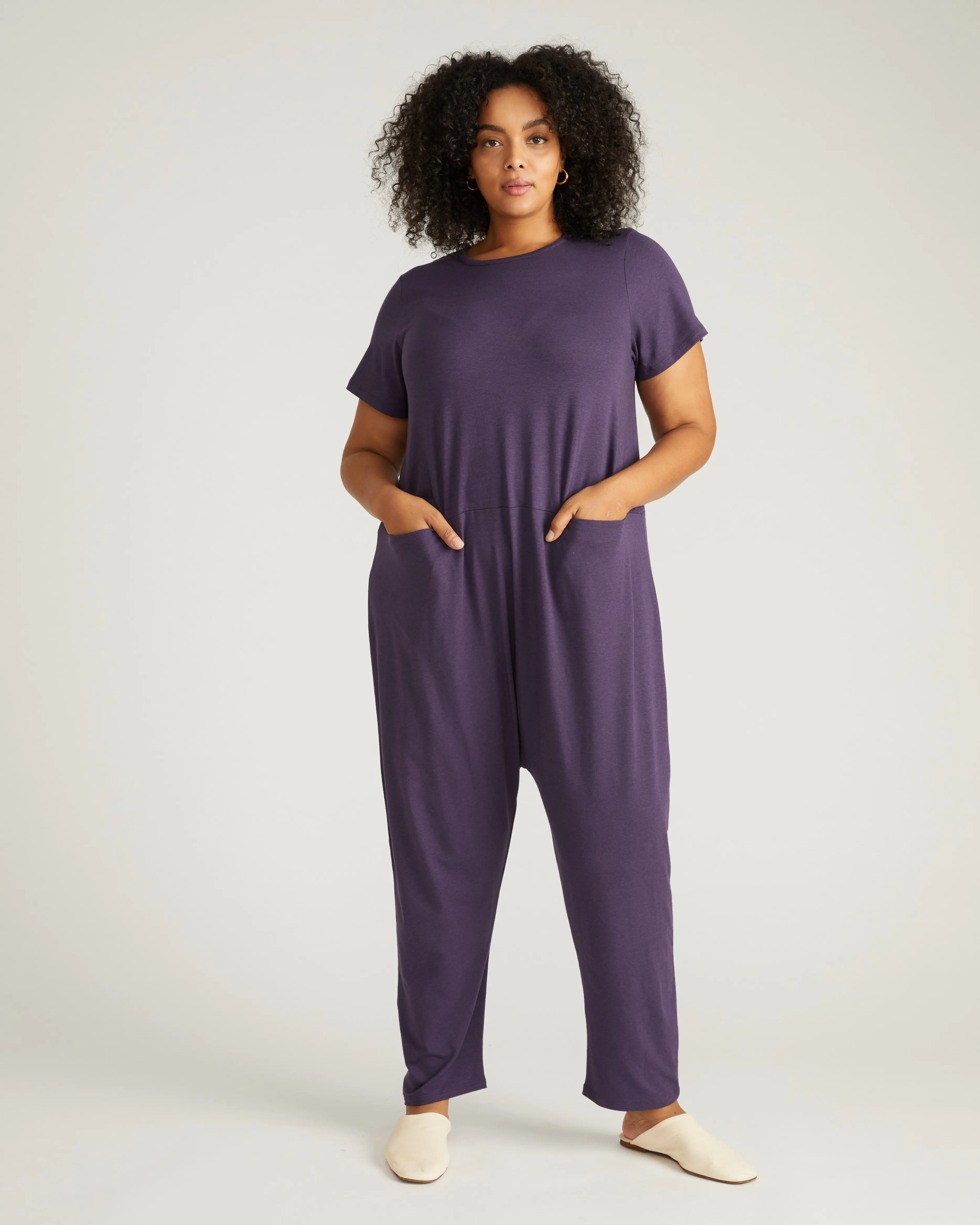 Women's Ilona Soft Jersey Overalls, Stylish Anthracite Lounge Jumpsuit with Wrap Construction for Off-Duty Hours, Style, Pockets, Casual, Snap, Easy-On Wrap, Wrapped Construction