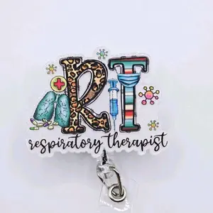 Respiratory Therapist RT Acrylic Retractable Badge ID Reel Belt or Alligator Clip creative card name