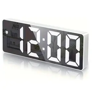 KOMOX Small Digital Alarm Clock, Mirror Surface LED Electronic Clocks with Large Display, Adjustable Brightness and Snooze Model for Bedroom, Desk, Office
