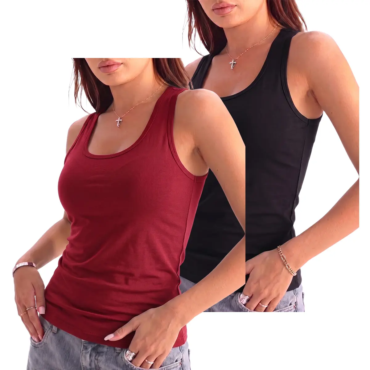 JOGWAVE Women’s Casual Minimalist Slim Fit Sleeveless Cropped Tank Top, 2 Pieces — Breathable Summer Top, Lightweight Ribbed Knit Tank, Versatile Layering Piece, Women’s Clothing