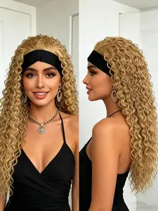 Long Headband Wigs Wet and Wavy Curly Synthetic Wig Glueless Heat Resistant 26 Inch Ready to Wear For Women Daily Party No Glue Wig