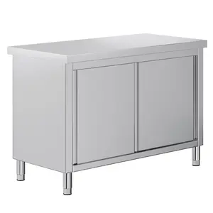 AMERLIFE Stainless Steel Work Table with Cabinet, Stainless Steel Table Cabinet with Sliding Doors for Prep Work for Home, Restaurant, Garage, and Hotel