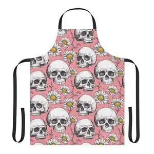 Skull and Daisy Pattern Apron | Pink Floral Skull Kitchen Apron