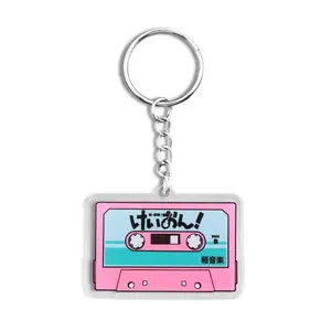 K-On! Pink Cassette Tape Acrylic Keychain Virtual Band HTT Key Ring Japanese Anime Peripheral Novelty Fun Pendant
