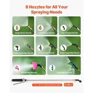 VEVOR Battery Powered Backpack Sprayer, 0-90 PSI Adjustable Pressure, 4 Gallon Tank, Back Pack Sprayer with 8 Nozzles and 2 Wands, 12V 8Ah Battery, Wide Mouth Lid for Weeding, Spraying, Cleaning