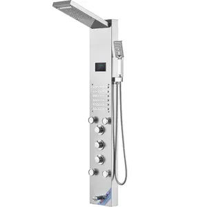 VEVOR Shower Panel System, TikTokShopBlackFriday, 6 Shower Modes, LED & Screen Hydroelectricity Shower Panel Tower, Rainfall, Waterfall, 5 Massage Jets, Tub Spout, Handheld Shower, Stainless Steel Wall-Mounted Shower Set