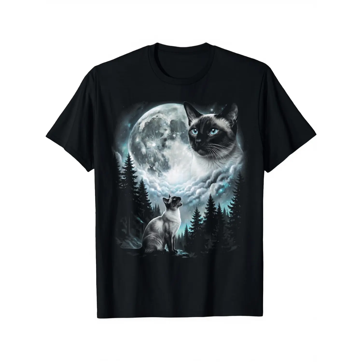 100% Cotton Siamese Cat Howling at Moon Retro 90's T-Shirt Unisex Clothing Streetwear
