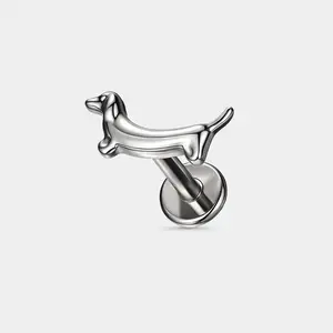 Dachshund Titanium Cartilage Stud Internally Threaded Piercing Jewelry