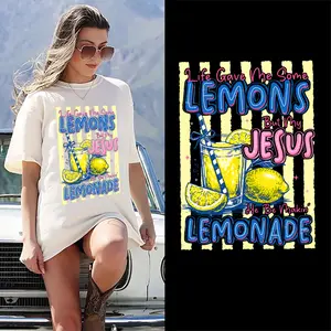 "The Lemonade Given By Jesus" DTF Transfer - Summer Fun - Suitable For Crafting T-shirts, Bags & Fabric Decor, Washable And Long-Lasting Iron-On Transfer Stickers, Funny Jesus Lemonade Christian Humor Heat Transfer Stickers