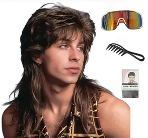 Mullet Wigs for Men,Joe Dirt,Emo Wig 80s 90s Costumes Fancy Party Accessory Cosplay Wig Halloween Man x (Dark Brown) Synthetic Material Wigs Synthetic Hairpiece