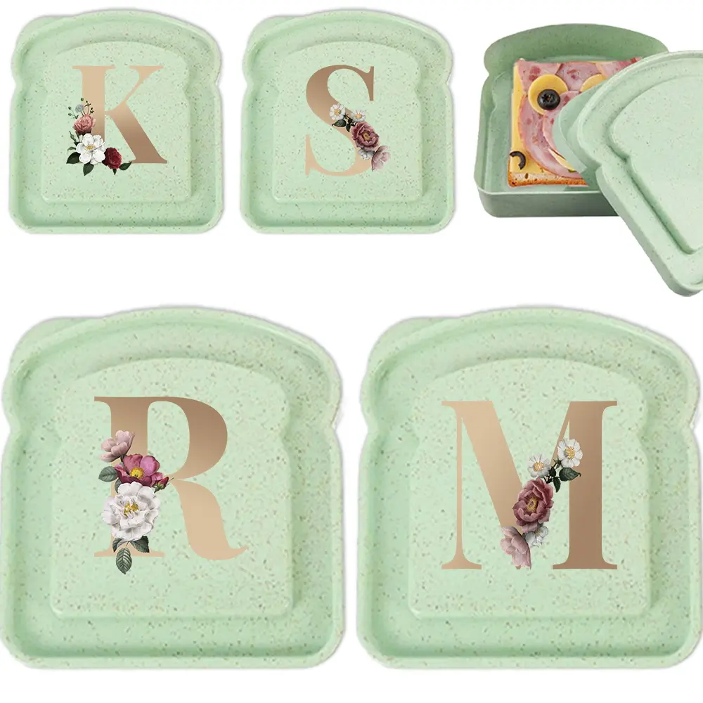 Letter Pattern Toast Box, 1 Count Large-capacity Bread Sandwiches Bento Storage, Portable Leakproof Breakfast Container for Daily Meal Prep Picnic