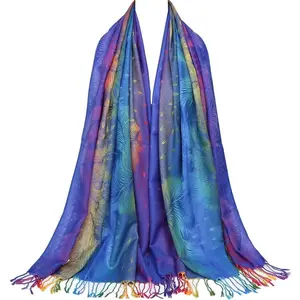 Colorful  Jacquard cotton pashmina Women Wrap Shawl tassels Scarves