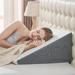 Wedge Pillow for Sleeping - 12 Inch Bed Wedge Triangle Pillow for Headboard, Memory Foam Wedge for Acid Reflux, GERD, Snoring, Post Surgery Back Pain Relief, Leg Elevation, With Washable Cover