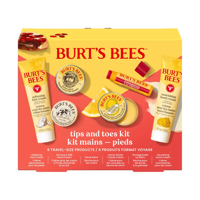 BURT'S BEES Tips and Toes Kit with Hand Cream, Foot Cream  t & Lip Care Gift Set   Includes: Hand Salve, Foot Cream, Cuticle Cream & Lip Balm. Natural Moisturizing Skincare Essentials Daily Beeswax Hydrating Moisture