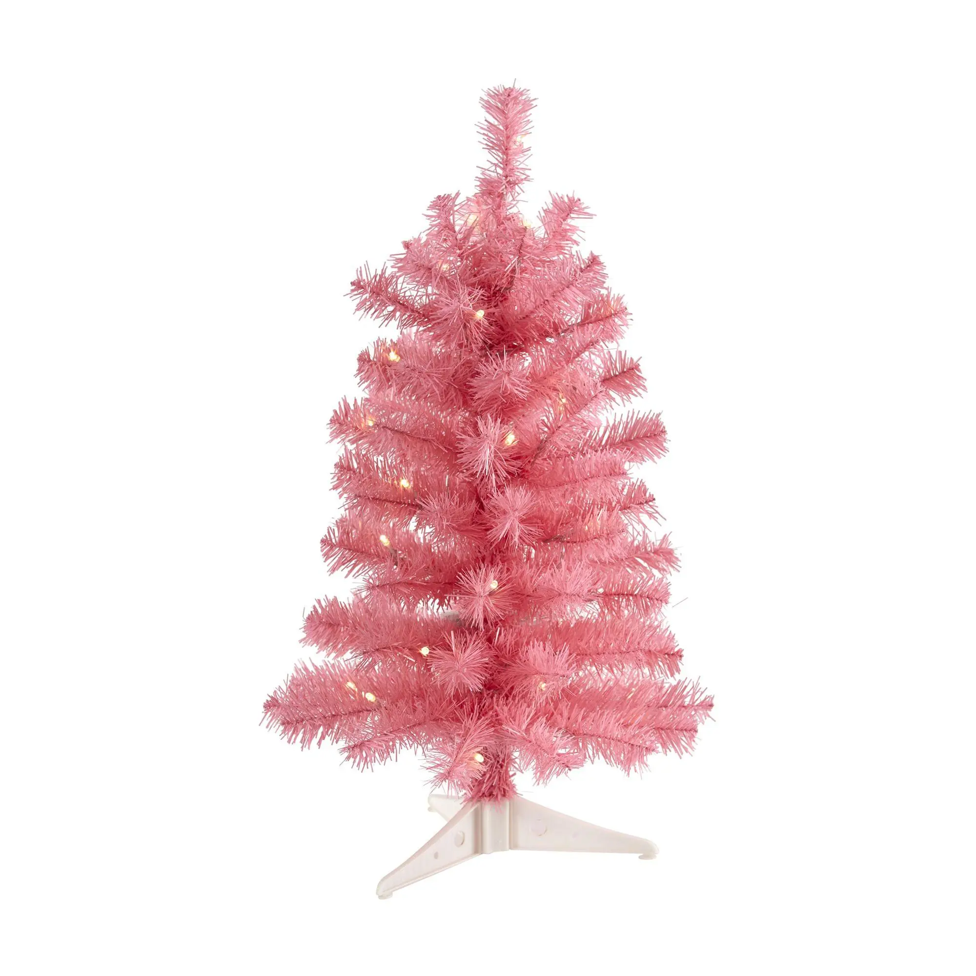 2' Pink Christmas Tree with 35 LED Lights by Nearly Natural
