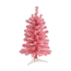 2' Pink Christmas Tree with 35 LED Lights by Nearly Natural