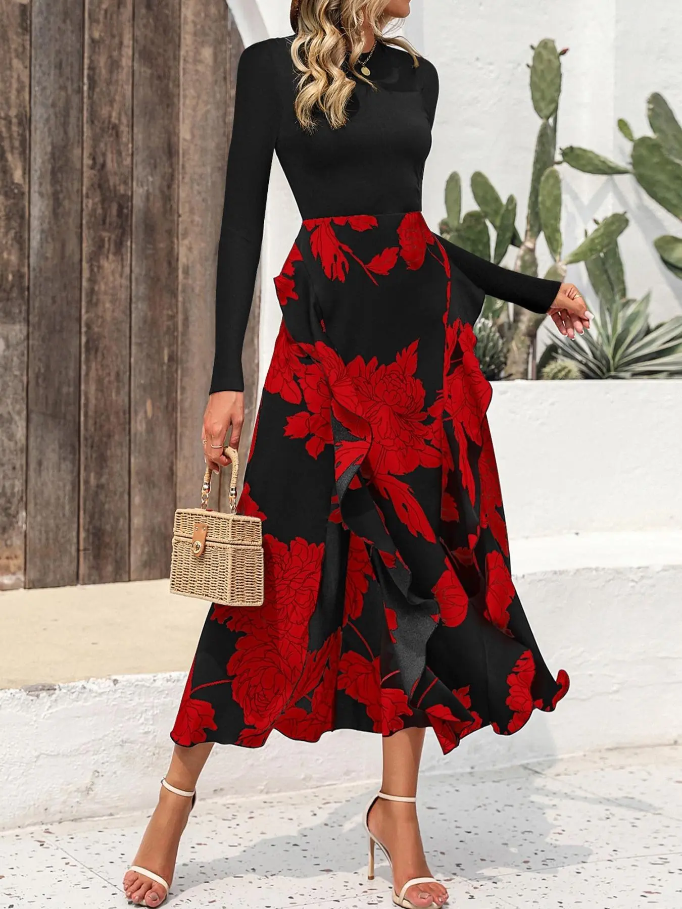 elegant patchwork floral print maxi dress Boho Maxi Dress With Sleeves main image 0