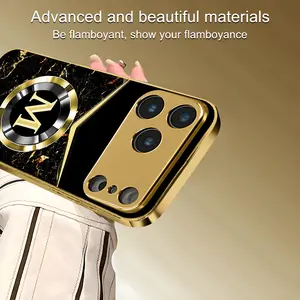 High-End Marble Surname M Electroplated Gold INS Trendy Phone Case for iPhone 17ProMax/17E/16Pro/15Plus/14ProMax/13/12/17Pro Perfect Unique Gift, Christmas Gift High-End Phone Protective Case