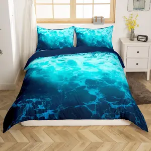 Ocean Wave Bedding Set,Ocean Sea Themed Comforter Cover,Hawaiian Beach Underwater Duvet Cover,Breathable Bedspread Cover,Blue Room Decor Quilt Cover