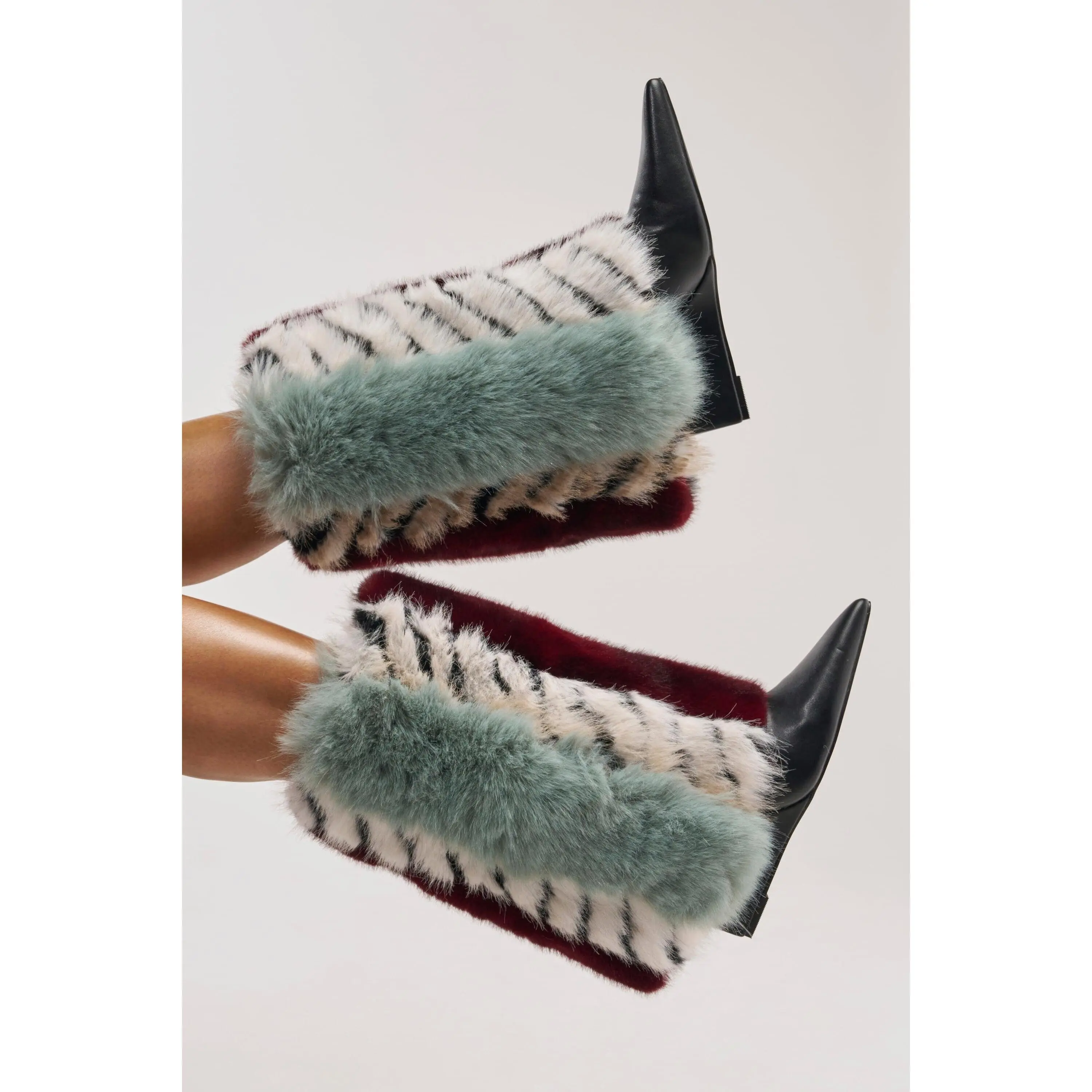 AZALEA WANG BRIASH BLUE MULTI FUR HIDDEN WEDGE BOOTIE