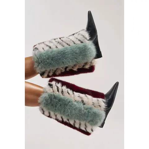 AZALEA WANG BRIASH BLUE MULTI FUR HIDDEN WEDGE BOOTIE