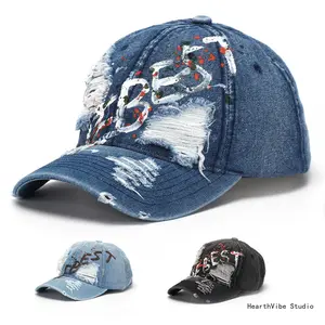 Embroidered English Letter Baseball Cap – Personalized Distressed & Ripped Sun Hat