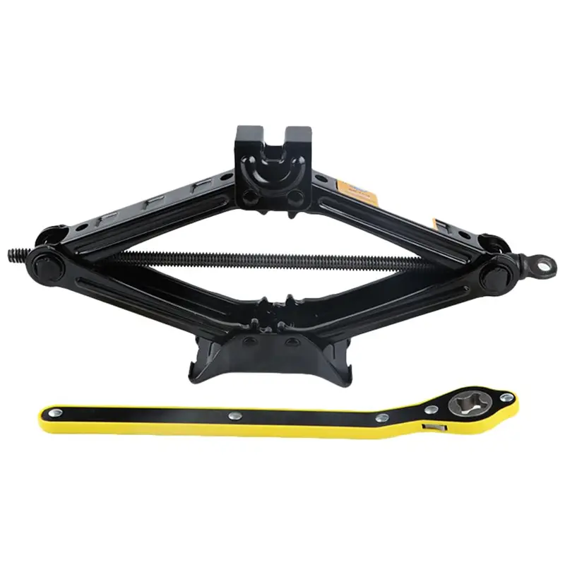 2-Ton (4409 lb Capacity) Scissor Type Car Jack Kit with Ratchet Handle, 360° Swivel Head, 3.9"-15.4" Lifting Range, Robust Steel Construction, Compact Portable Design for Emergency Tire Change, Roadside Assistance