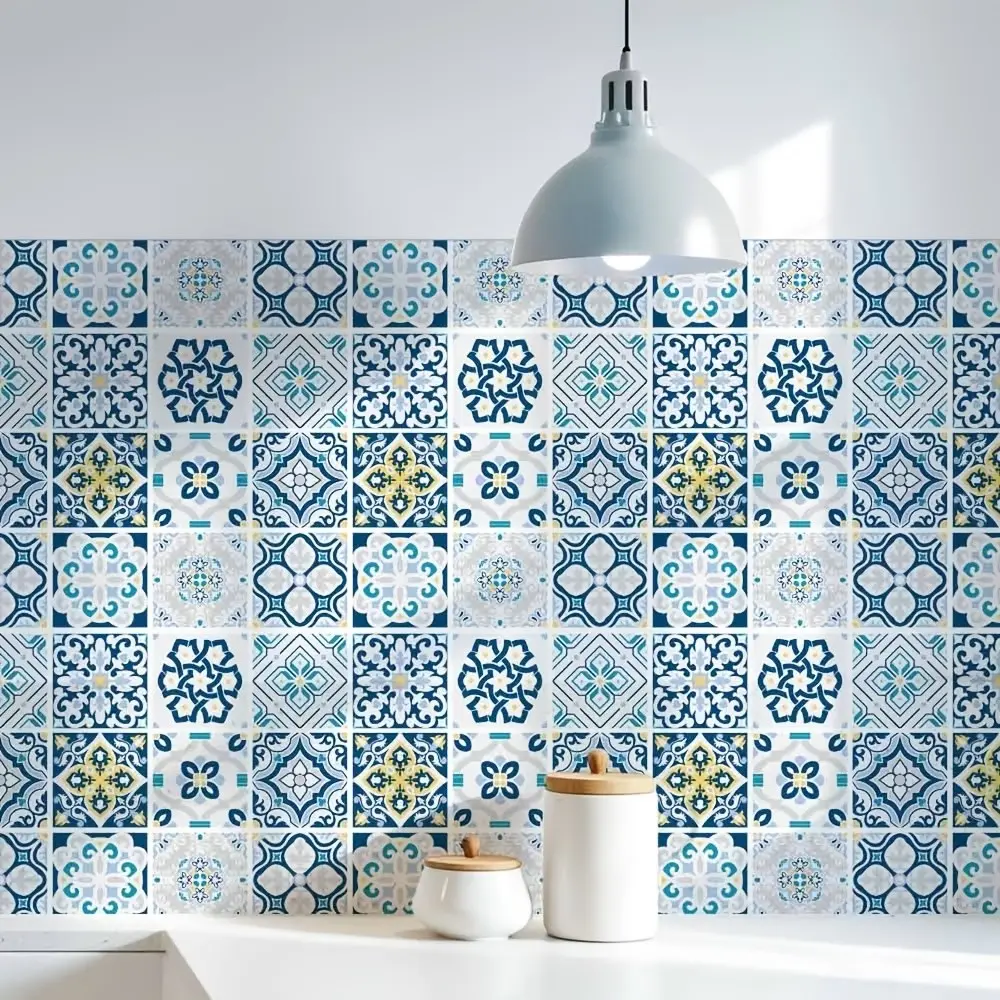 1 Roll Fresh Blue Moroccan Tile Peel & Stick Vintage Wallpaper - Removable Boho Floral Contact Paper for Kitchen/Bathroom, Renter Friendly No Damage Wall Decor, Aesthetic Room Upgrade, Wedding Season Gift#PeelAndStickWallpaper #RemovableWallpaper