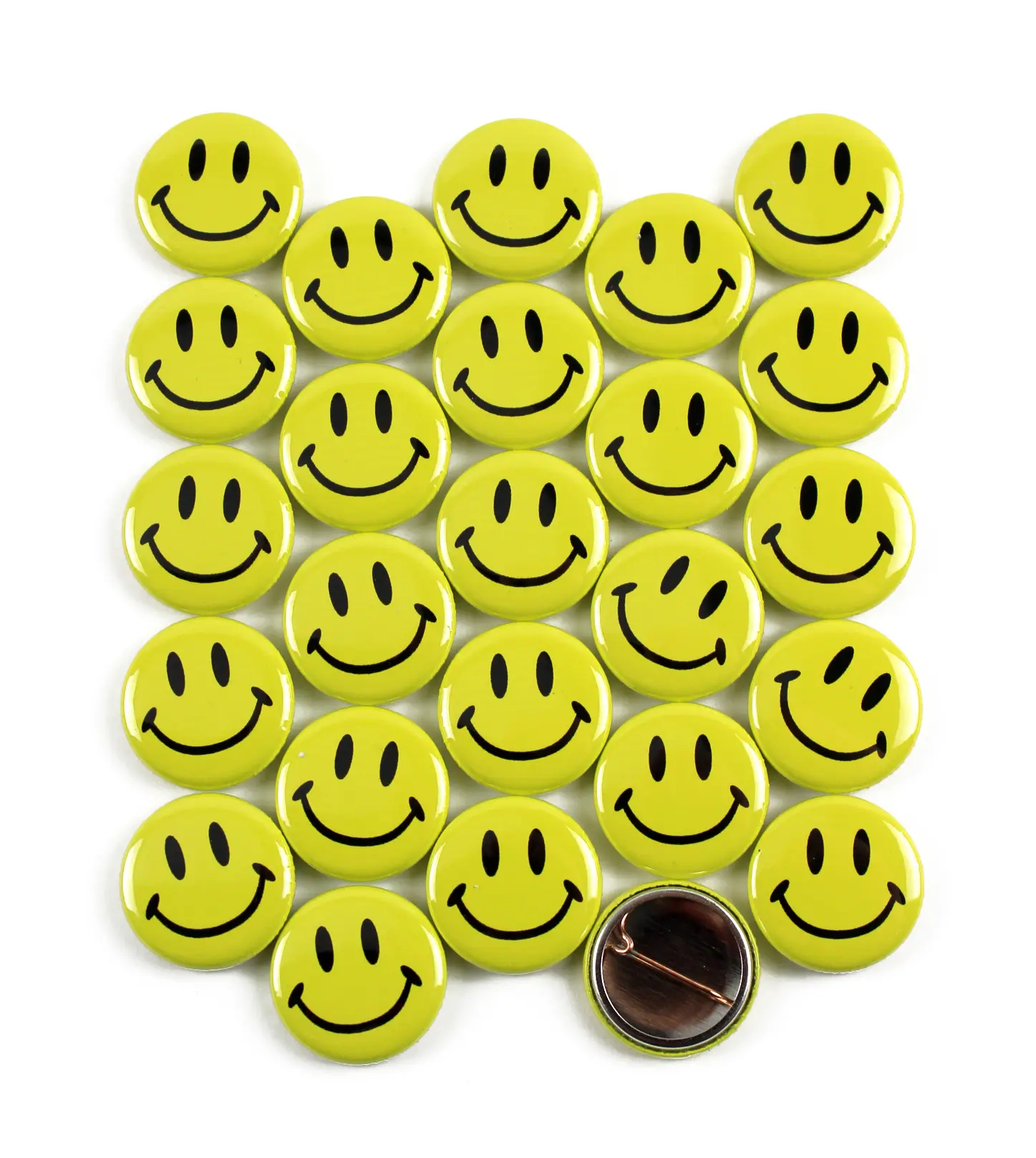 25 Pack - Classic Smiley Face Pinback Button Badges - 1 Inch