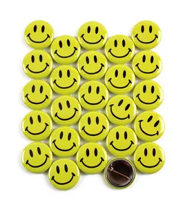 25 Pack - Classic Smiley Face Pinback Button Badges - 1 Inch