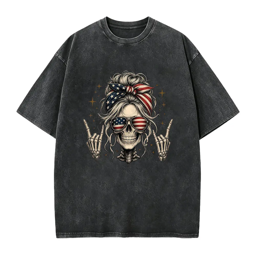 Woman Skull USA T-Shirt, 4th of July American Patriotic Sweatshirt