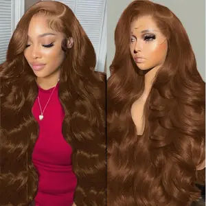 [Live Only] 13x6 Ginger Brown Body Wave Lace Front Wig Human Hair 180% Density 4# Straight HD Transparent Lace Frontal Pre Plucked Hairline Brown Wig for Black Women
