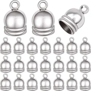 50pcs Silver Cord End Caps Glue-in Tassel Cap Clasps Connectors Leather Cord Findings Kit for DIY Bracelet Necklace Jewelry Making