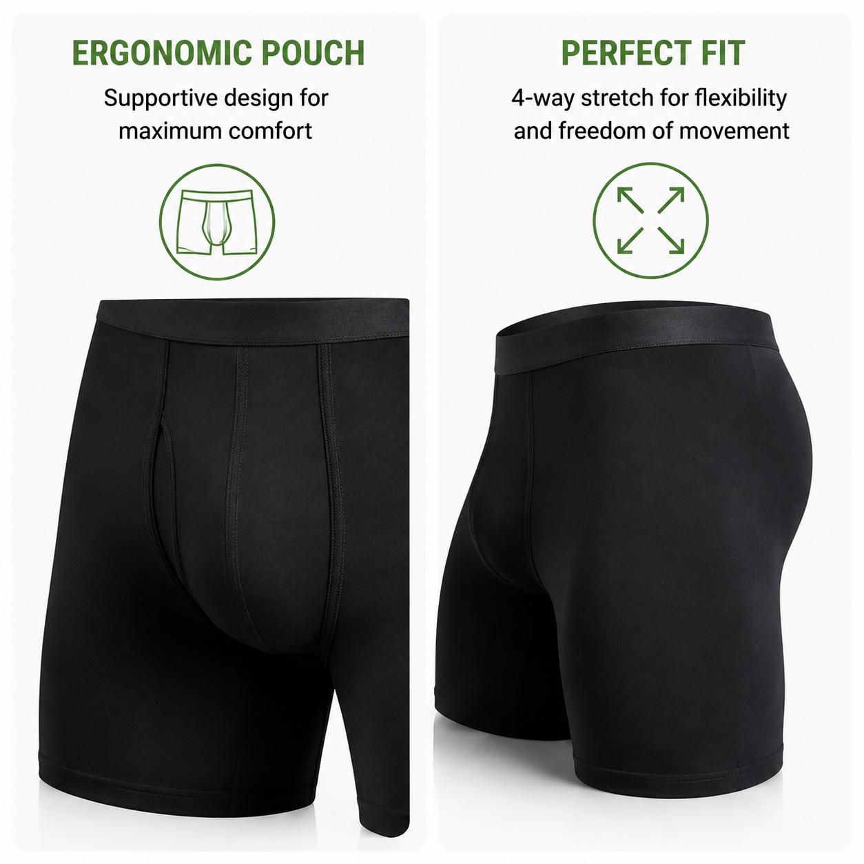{Buy 7 Get 7 Free} Men's Classic Bamboo Fiber Boxer Briefs Pack - Open Crotch, Mid-Rise, Long Leg, Breathable Menswear Underwear for Father, Outdoor, Day Use, All-Season Daily Wear, Plain