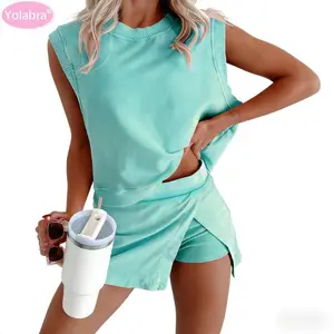 Yolabra Casual Solid Color Two Piece Set Women Summer Short Sleeve Tee Soft Breathable Fabric Relaxed Loose Lightweight Comfy Wear Simple Stylish Daily Home Outfit Streetwear Has A Certain Color Difference