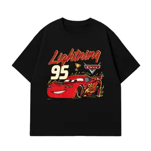 Lightning 95 Cartoon Racing Car T-Shirt Gildan Unisex Graphic Tee, Funny Red Race Car Shirt, Vintage Cartoon Vehicle Tee, Kids Racing Car Lover Gift, Casual Streetwear Cotton Shirt