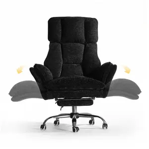 Crystal Velvet Office Chair, Pet Friendly Wide Seat for Cross Legged Sitting, Flip Up Armrests Ergonomic Desk Chair with Foot Rest, Reclining Computer Chair for Home Office