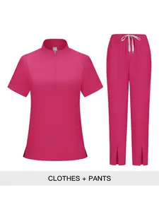 Doctor Nurse Uniform Set SPA Beauty Salon Stand Collar Zipper Short Sleeve Long Pants Scrub Workwear Clothes