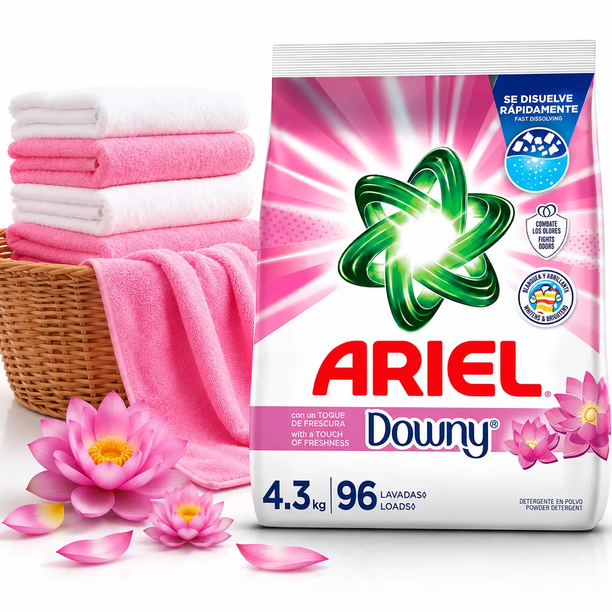 4.3 kg Ariel Laundry Detergent Powder, with Freshness of Downy Scent, Laundry Detergent for Deep Cleaning & Tough Stains, 96 Loads ARIEL