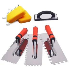 6Pcs Tile Tools Stainless Steel Square Notch Trowel (Notch Size: 5/32" & 5/16" & 1/2") Plus Rubber Grout Float and Grout Sponge for Tiling Installation Grouting - Home Improvement.