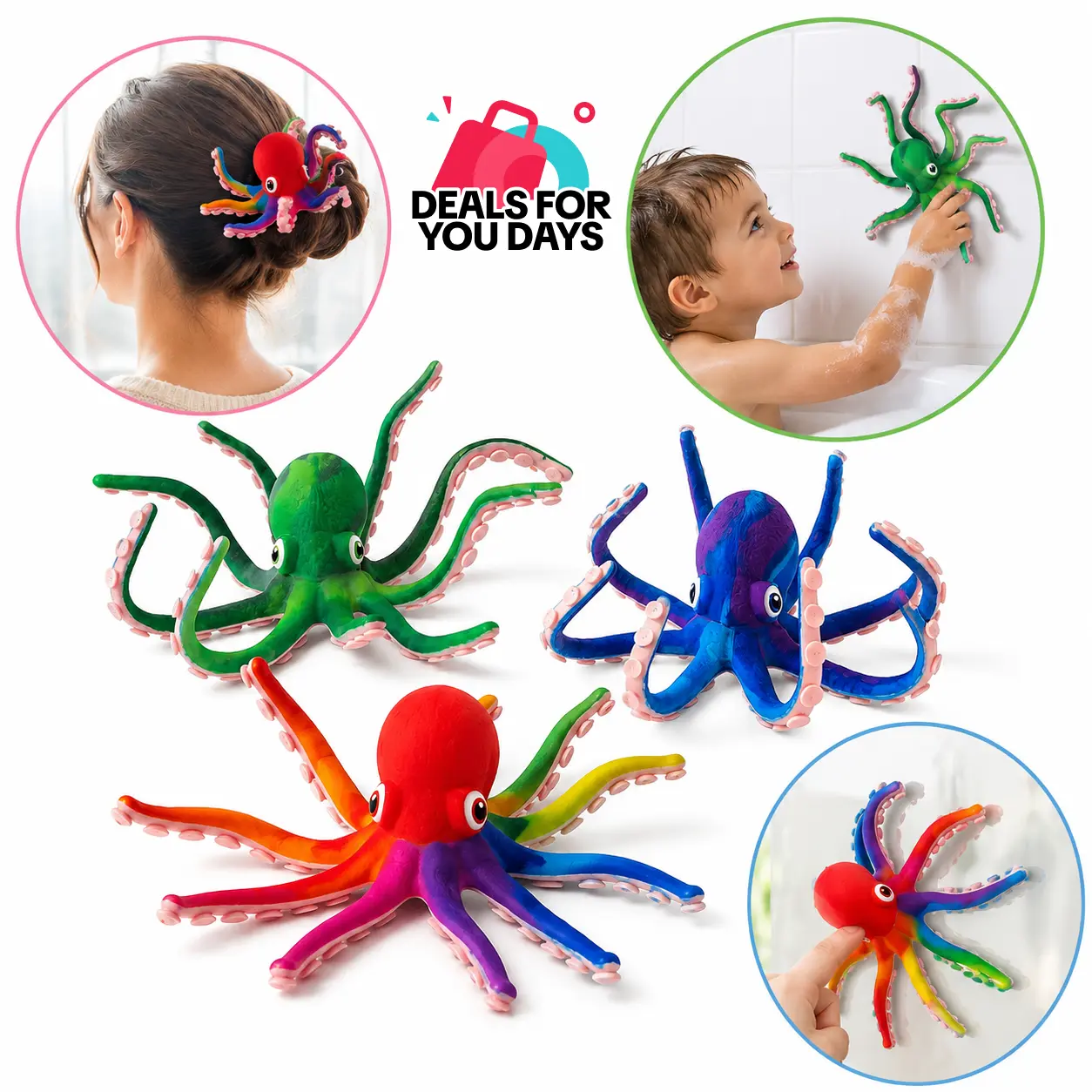 Food Grade Silicone Octopus Fidget Stress Relief Toy - Suction Cups, Bendable Tentacles, 3D-Bendable Sensory Tool, Quiet Portable Phone Stand, Soft Squeeze Toy, Gift for 3-4 Yrs Olds & Teens
