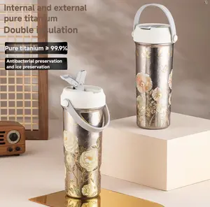Pure titanium thermos coffee cup women's high-quality straw water cup 2026 new birthday gift