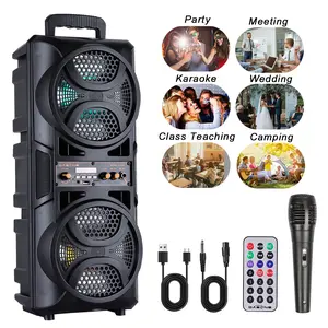 Dazone Dual 6.5" Subwoofer Bluetooth Karaoke Speaker Rechargeable with Microphone Remote FM MP3 Player LED Lights TWS USB TF Card Inputs for Party Meeting Wedding Class Teaching Camping