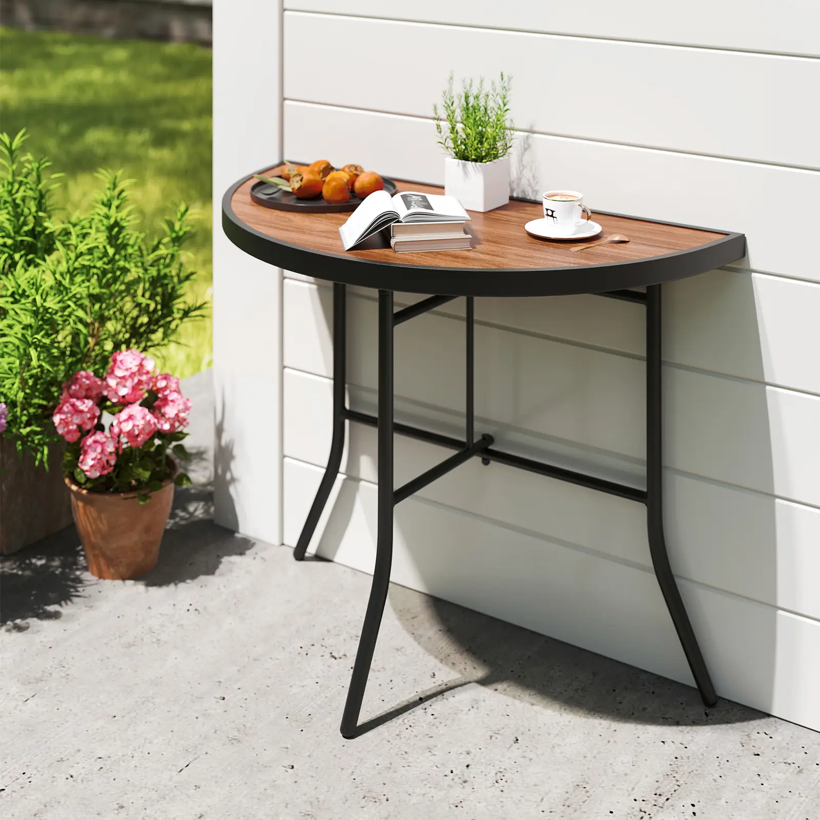 COSTWAY - Half-Round Folding Event Table with Metal Frame